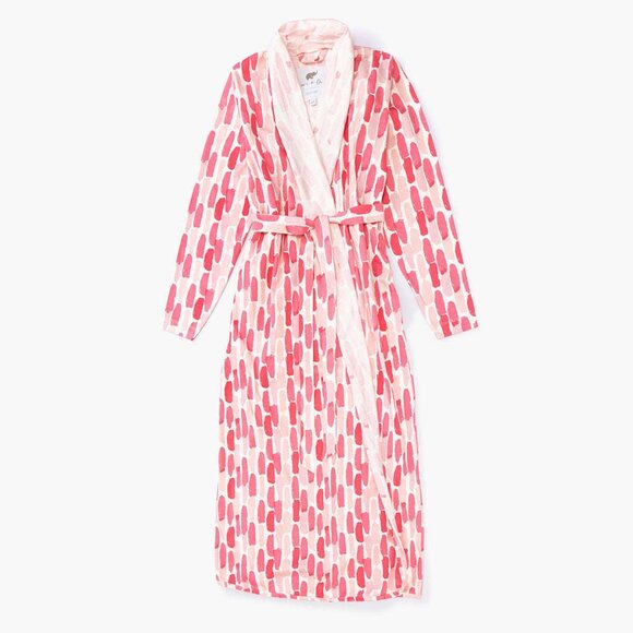 monica + andy Other - Printed Organic Lounge Robe - Pink Brush Strokes